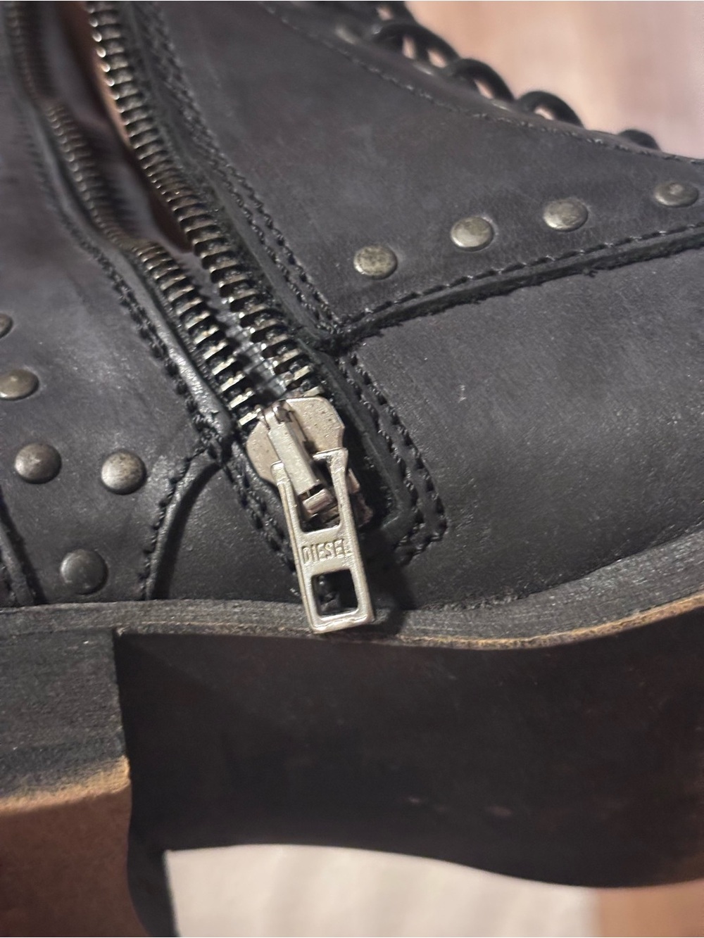 Diesel Black Leather Studded Combat Moto Boots EU 39 US 8.5 - Picture 9 of 15